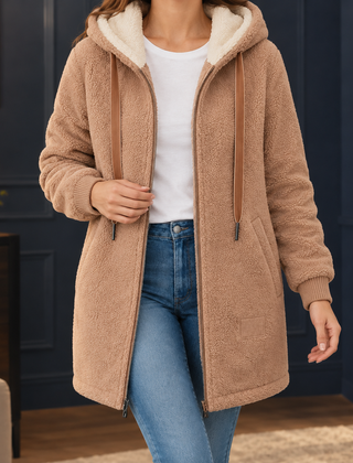 Fleur-Faye Hooded Fleece Women's Jacket - Brown