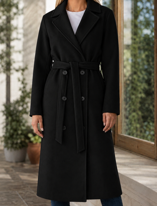 Adele-Grace Belted Women's Overcoat - Black