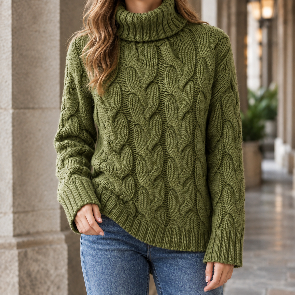 Hildegarde-Kate Cable Knit Women's Sweater - Green