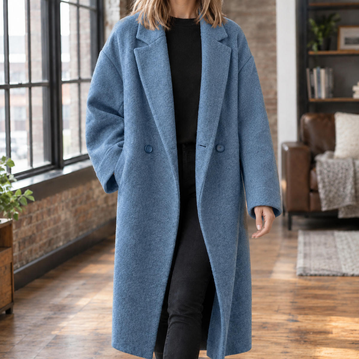 Serena-Faye Wool Blend Women's Coat - Sea Blue