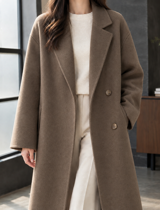 Delia-Grace Double Breasted Women's Coat - Coffee