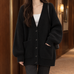 Ines-Faye Ribbed Women's Cardigan - Black