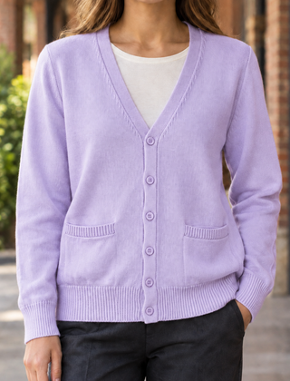 Women’s Cotton-Blend V-Neck Pocket Cardigan in Light Purple
