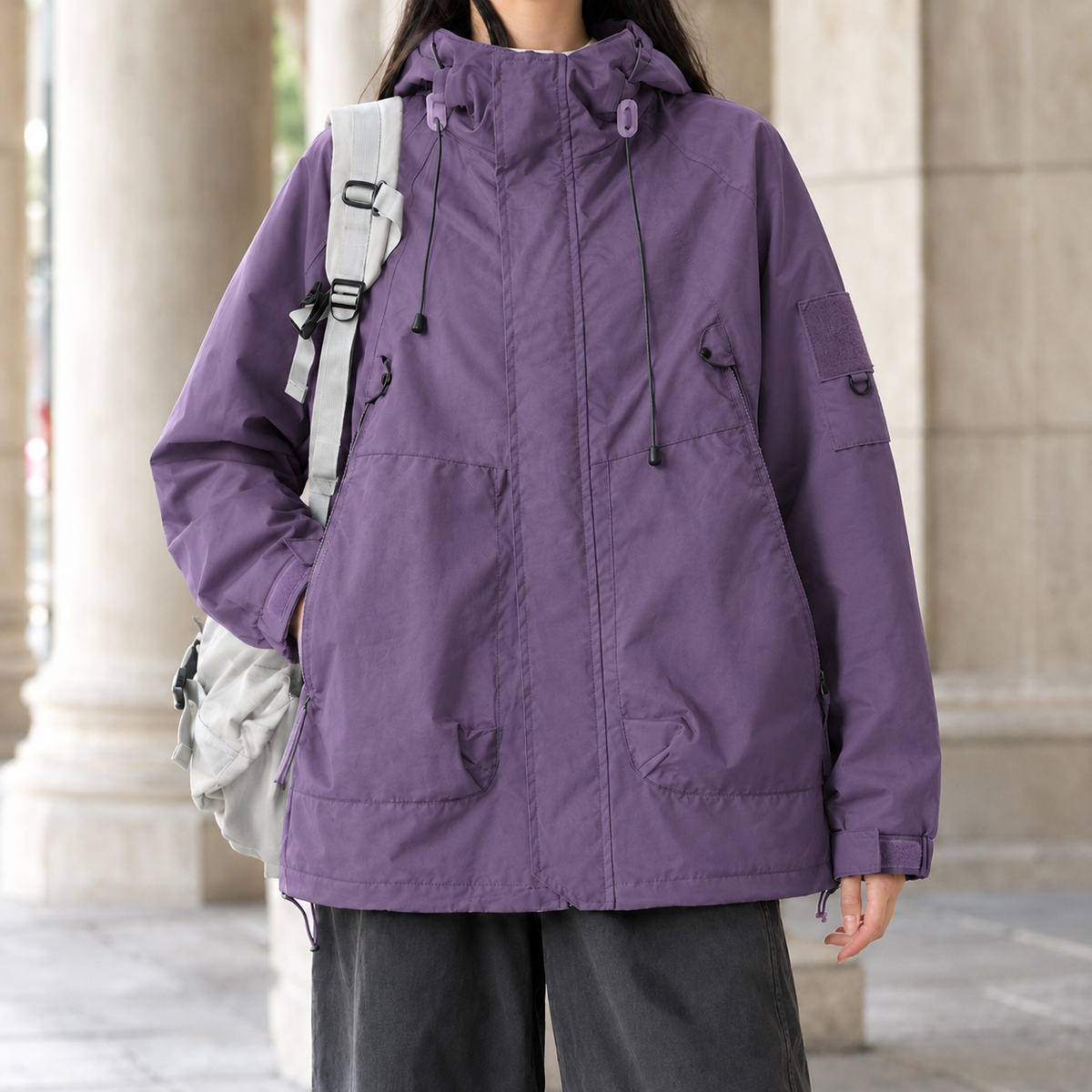 Women’s Cotton-Blend Hooded Four-Pocket Jacket in Purple