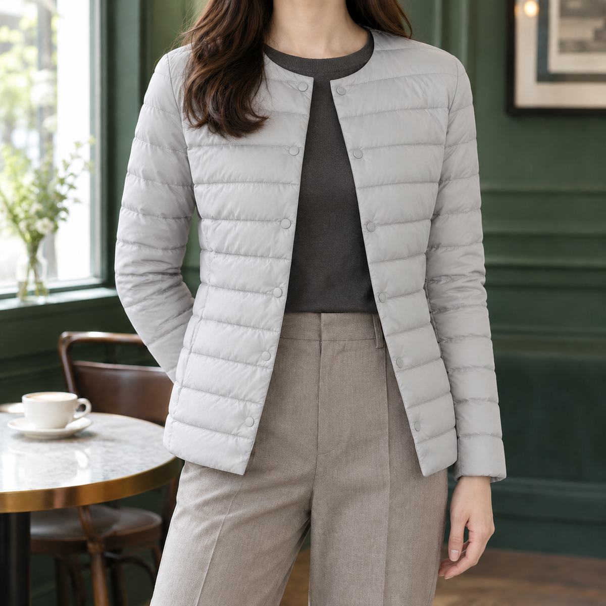 Amabel Quilted Women's Jacket - Light Gray