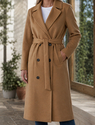 Adele-Grace Belted Women's Overcoat - Khaki