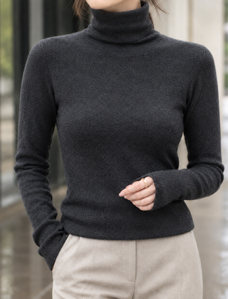 Women's Apolline-Sage Slim Fit Turtleneck Sweater - Dark Gray