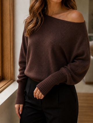 Astrid-Rose Asymmetric Women's Sweater - Dark Brown