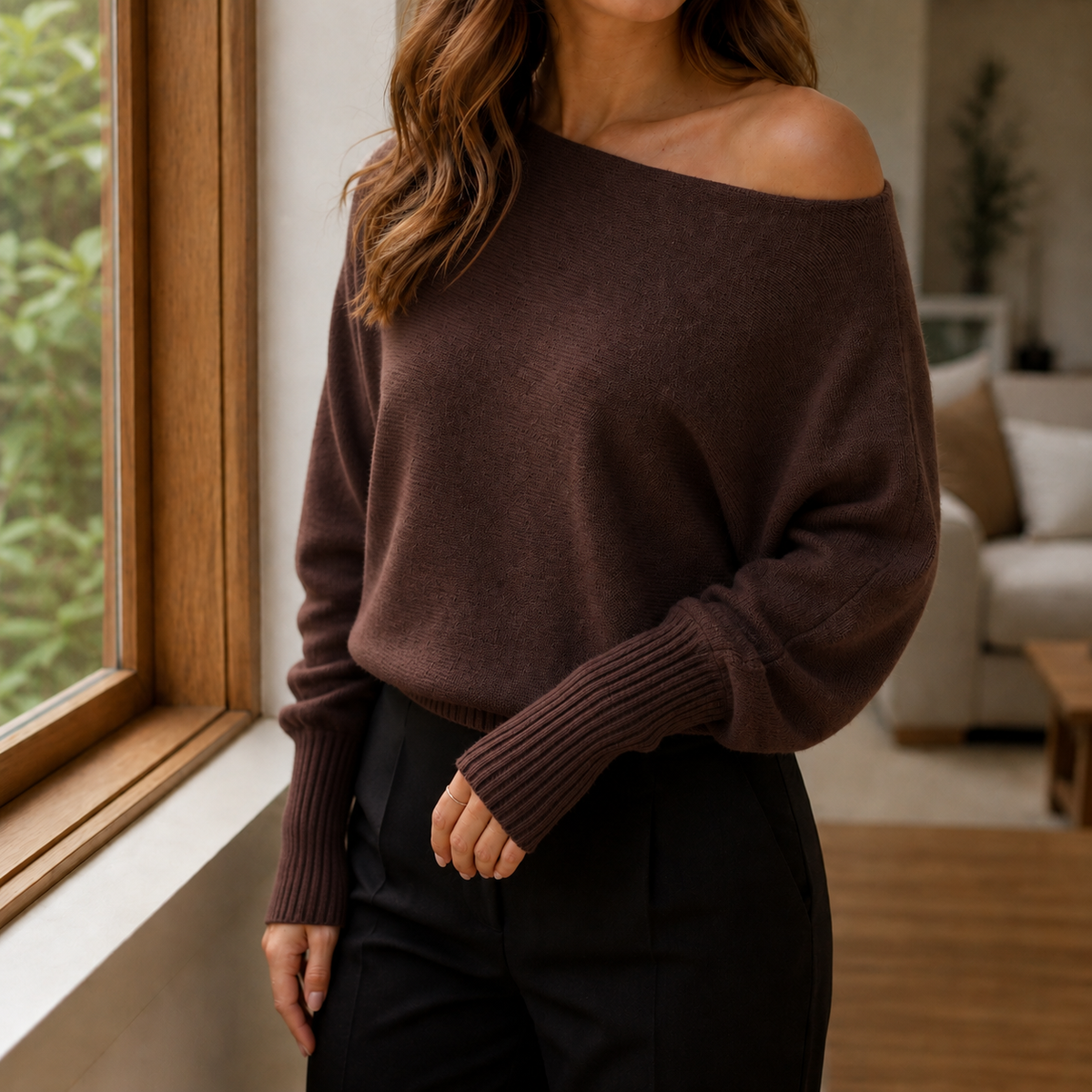Astrid-Rose Asymmetric Women's Sweater - Dark Brown