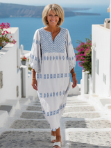 Indira | Women's Embroidered V-Neck Long Sleeve Maxi Dress