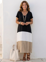 Iolanthe | Women's V Neck Colour Block Midi Dress