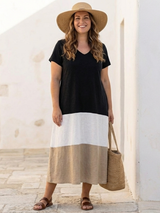 Iolanthe | Women's V Neck Colour Block Midi Dress
