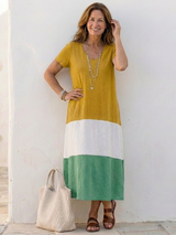 Iolanthe | Women's V Neck Colour Block Midi Dress