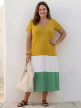 Iolanthe | Women's V Neck Colour Block Midi Dress