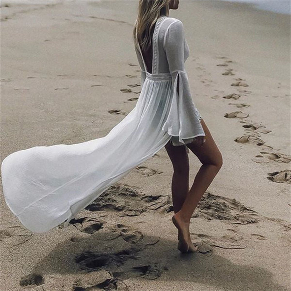 Isolde | Women's Open Back Flare Sleeve Maxi Dress