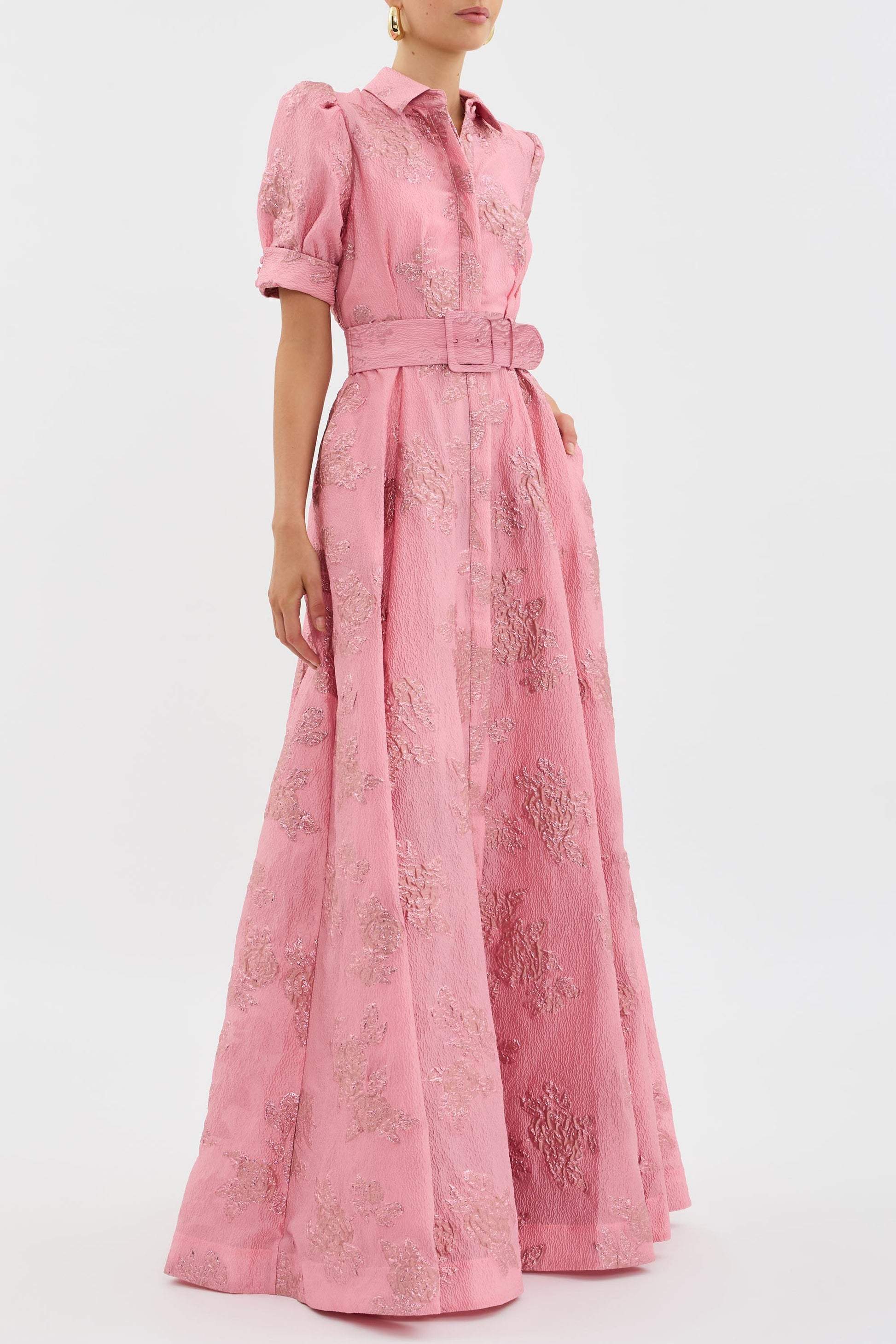 Aven | Retro Pink Lapel High Waist Dress