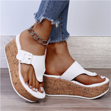 Cork | Women's Cork Wedge Thong Sandals Buckle Toe Post