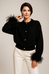 Katarina | Women's Feather Trim Button Cardigan