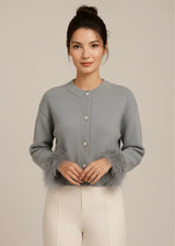 Katarina | Women's Feather Trim Button Cardigan