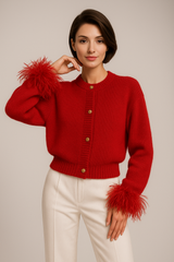 Katarina | Women's Feather Trim Button Cardigan