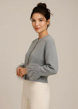 Katarina | Women's Feather Trim Button Cardigan