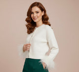 Katarina | Women's Feather Trim Button Cardigan