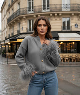Katarina | Women's Feather Trim Button Cardigan