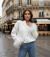 Katarina | Women's Feather Trim Button Cardigan