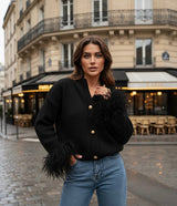 Katarina | Women's Feather Trim Button Cardigan
