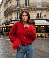 Katarina | Women's Feather Trim Button Cardigan