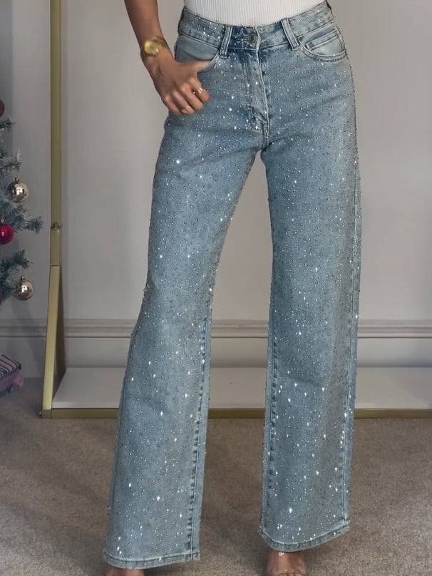 Kerenza | Women's Rhinestone Wide Leg Jeans