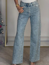 Kerenza | Women's Rhinestone Wide Leg Jeans