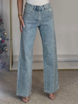 Kerenza | Women's Rhinestone Wide Leg Jeans