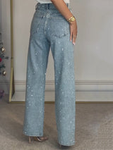 Kerenza | Women's Rhinestone Wide Leg Jeans