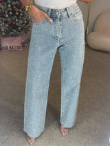 Kerenza | Women's Rhinestone Wide Leg Jeans
