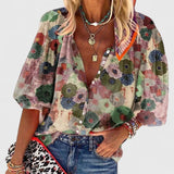 Keziah | Women's Floral Print V-Neck Button Down Blouse
