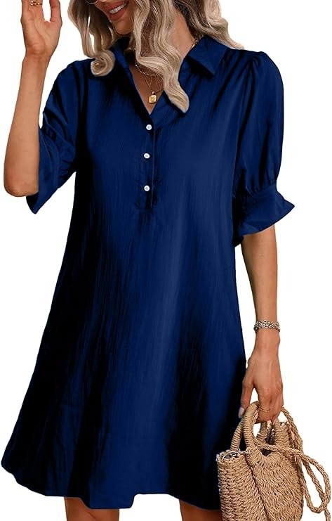 Ember | Women's Collared Ruffle Sleeve Shirt Dress Knee Length