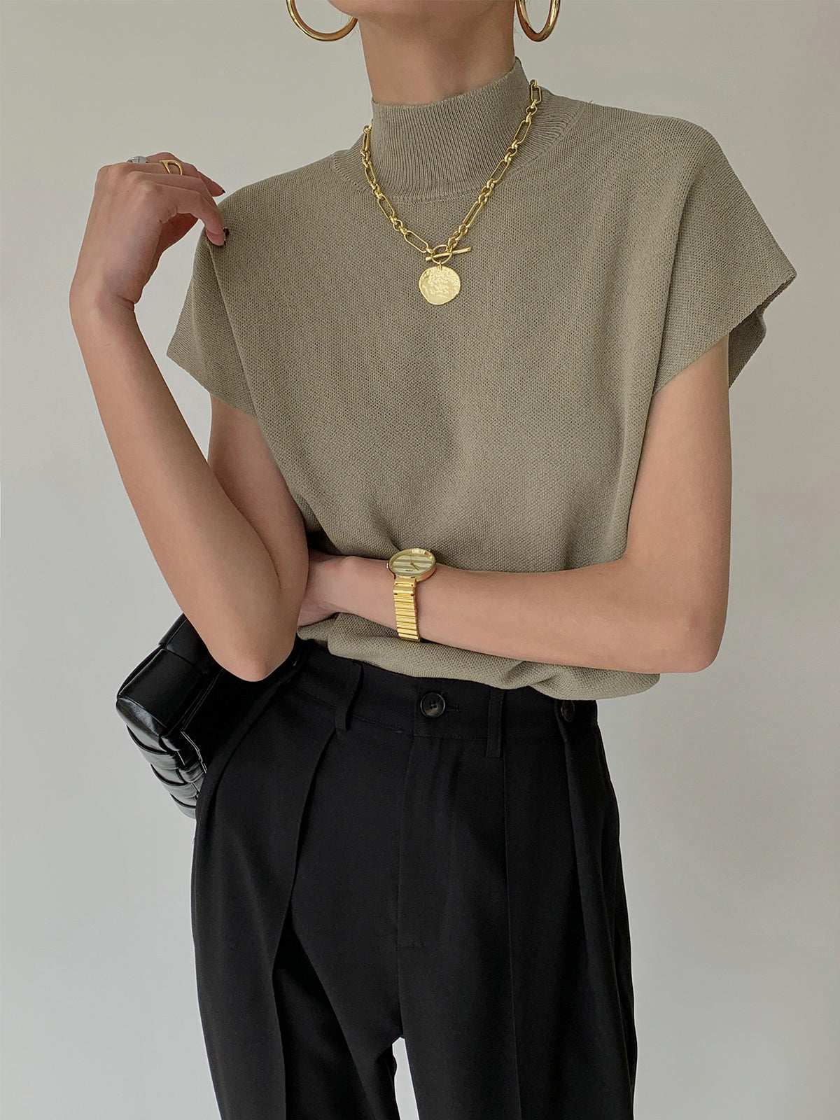 Mona | Women's Mock Neck Knit Sweater Vest Sleeveless Top