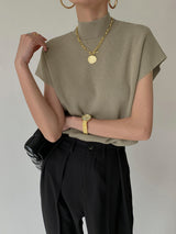 Mona | Women's Mock Neck Knit Sweater Vest Sleeveless Top
