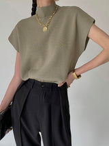 Mona | Women's Mock Neck Knit Sweater Vest Sleeveless Top