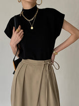 Mona | Women's Mock Neck Knit Sweater Vest Sleeveless Top