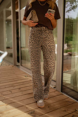 Lexi | Women's High Waist Leopard Print Flare Trousers Wide Leg Pants