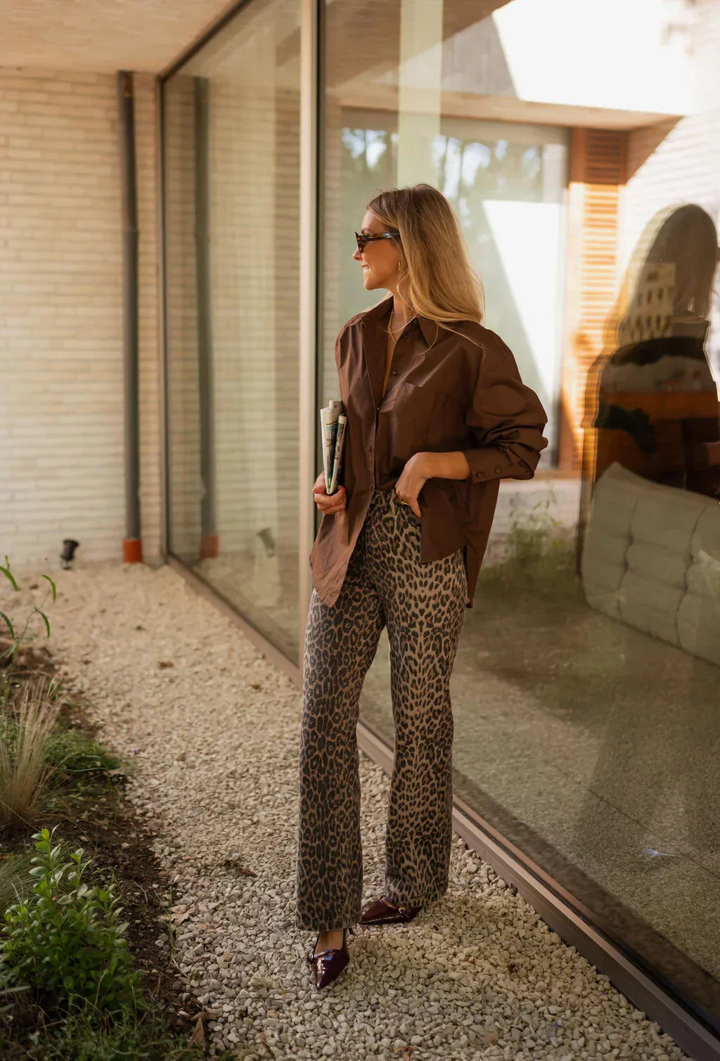 Lexi | Women's High Waist Leopard Print Flare Trousers Wide Leg Pants