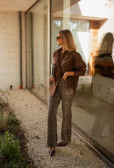 Lexi | Women's High Waist Leopard Print Flare Trousers Wide Leg Pants