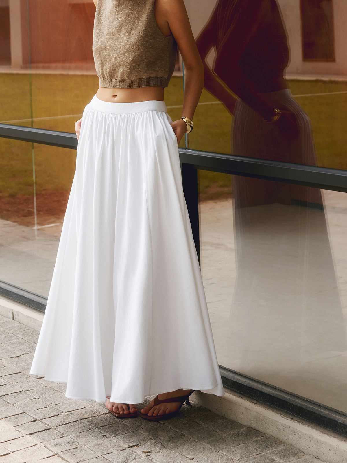 Nora | Women's High Waist Pleated Linen Maxi Skirt Casual