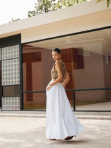 Nora | Women's High Waist Pleated Linen Maxi Skirt Casual