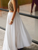 Nora | Women's High Waist Pleated Linen Maxi Skirt Casual