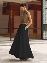 Nora | Women's High Waist Pleated Linen Maxi Skirt Casual