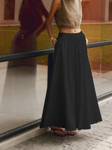 Nora | Women's High Waist Pleated Linen Maxi Skirt Casual