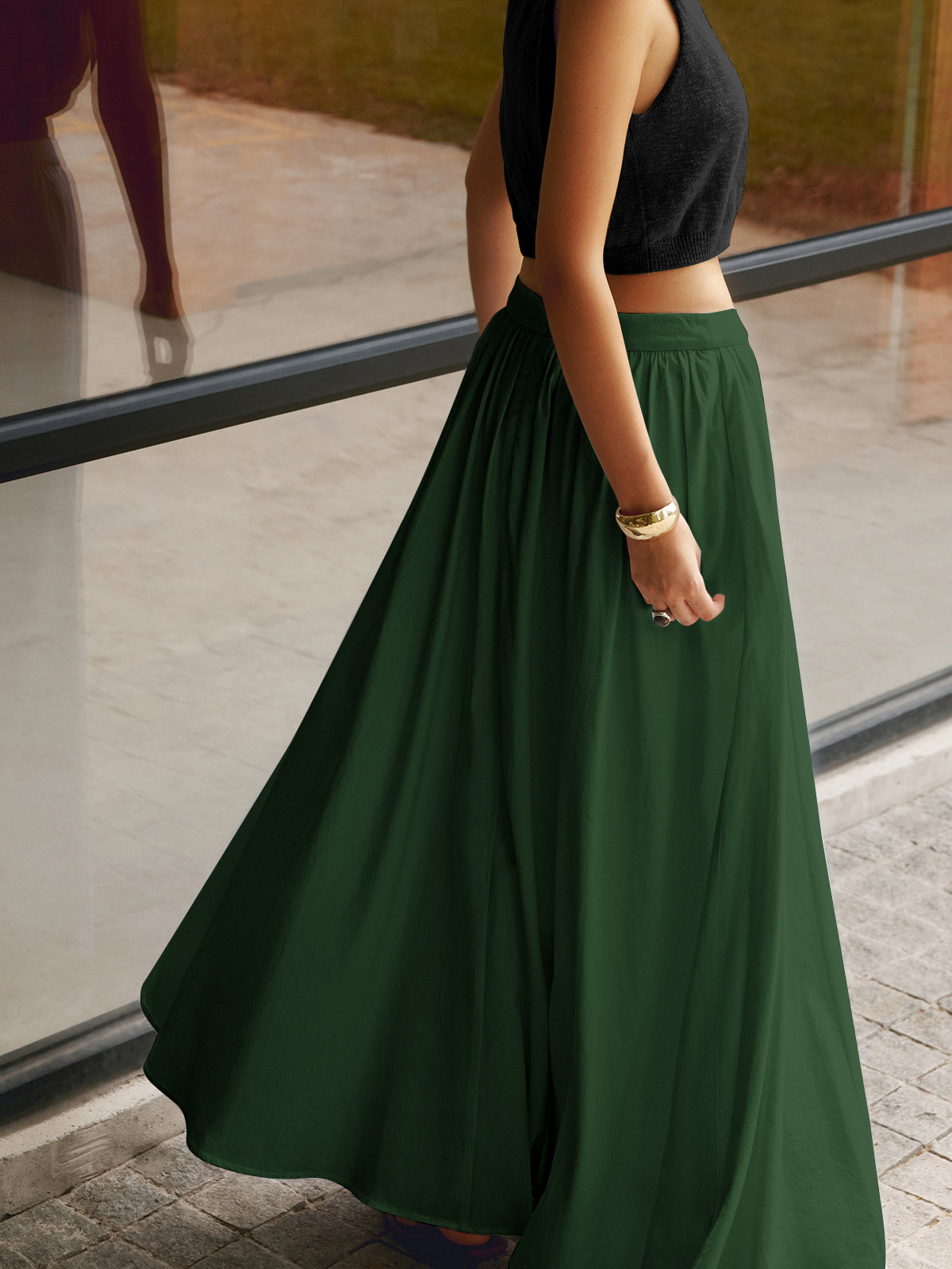 Nora | Women's High Waist Pleated Linen Maxi Skirt Casual